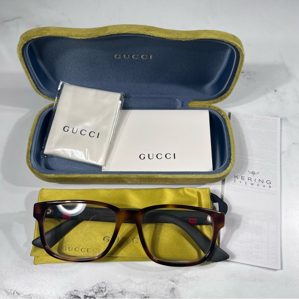 Gucci GG0011O GG Logo Tortoise Eyeglasses Prescription Frames
